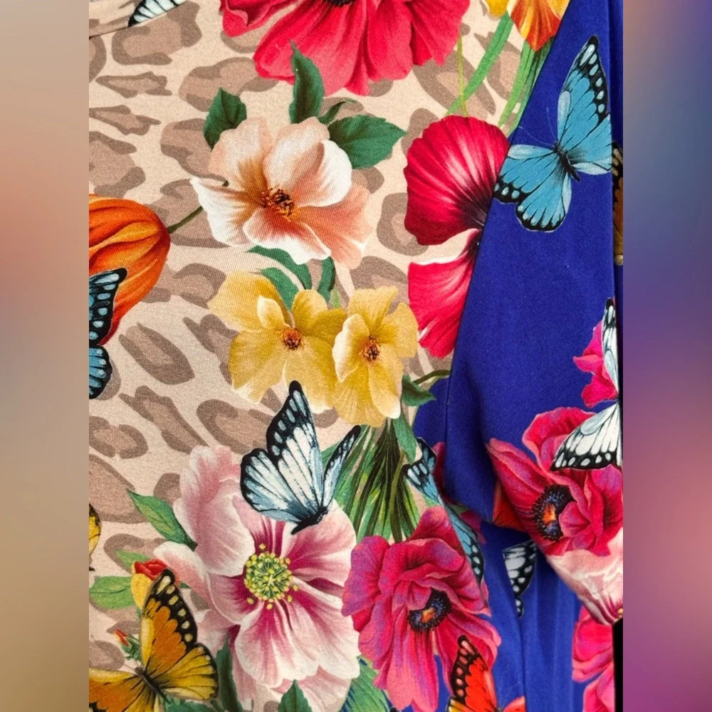 JOHNNY WAS Floral & Butterfly Short Sleeve Swing Top Like New WOT L - Picture 3 of 6